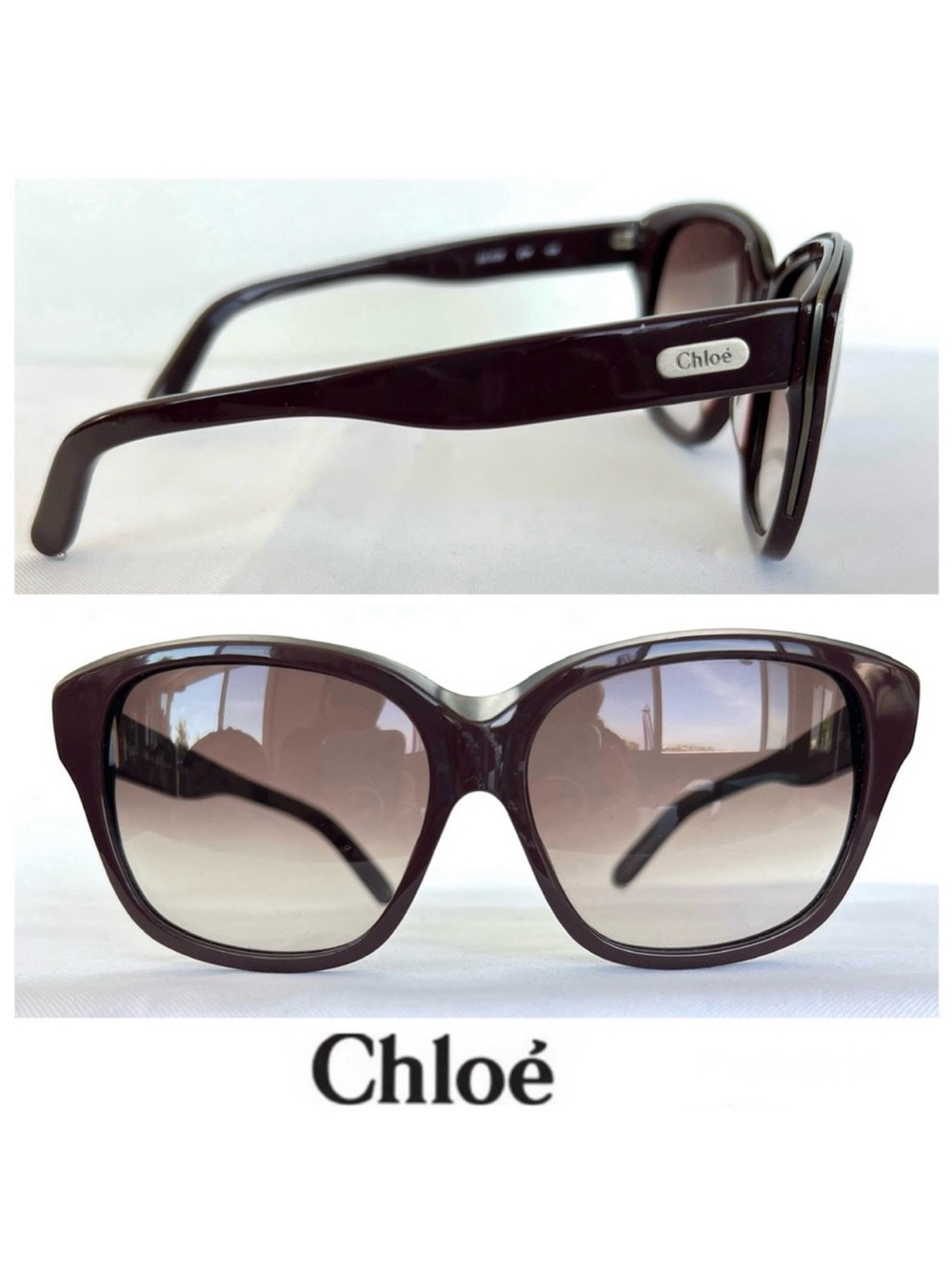 CHLOÈ CL 2138 C03 135 Brown Gradient Lens Brown Silver Frame Cat Eye Sunglasses